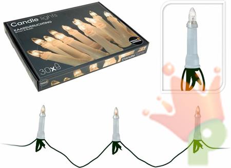 LUCI DI NATALE A CANDELA PER ALBERO BIANCO CALDO 30pz