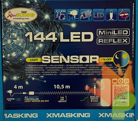 LUCI DI NATALE CON SENSORE GIORNO/NOTTE 144 LED BIANCO FREDDO
