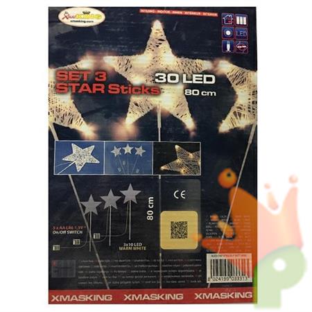 SET 3 STAR STICKS LED LUCE FISA A BATTERIA USO PORTATILE