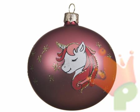 PALLINA PER ALBERO 8CM CON DECORO UNICORNO