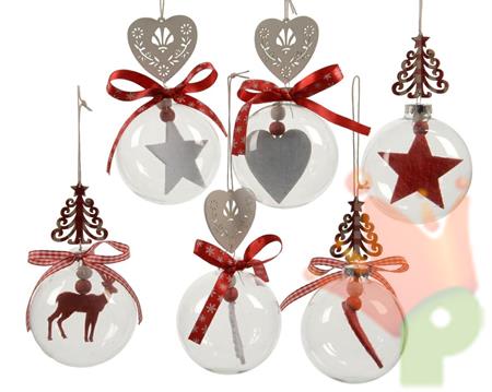 PALLINE NATALIZIE CON FIGURE IN FELTRO ROSSO 8CM
