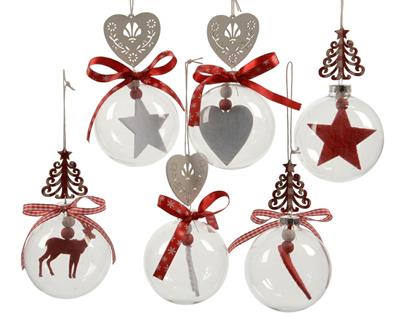 PALLINE NATALIZIE CON FIGURE IN FELTRO ROSSO 8CM