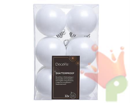PALLINE DI NATALE BIANCHE 6 CM CONFEZIONE 12 PZ