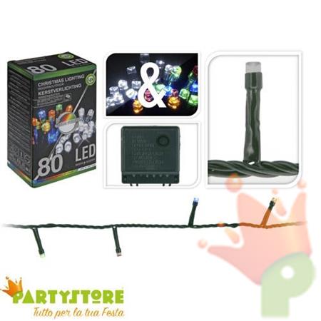 LUCI DI NATALE 80 LED BIANCO FREDDO + MULTICOLOR 8 GIOCHI