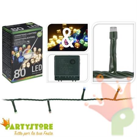 LUCI DI NATALE 80 LED BIANCO CALDO + MULTICOLOR 8 GIOCHI