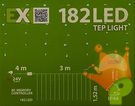 TENDA A CASCATA  182 LED BIANCO/F 5mm/8G CAVO/TR 300CMX152CM