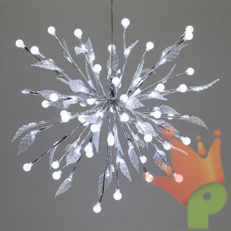 RAMO ARGENTO FIREBALL SFERE E FOGLIE 100LED BIANCO 5MM LUCE FISS