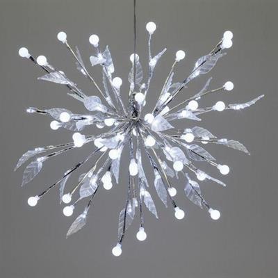RAMO ARGENTO FIREBALL SFERE E FOGLIE 100LED BIANCO 5MM LUCE FISS