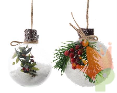 PALLA VETRO CON DECORO INNEVATO 8CM
