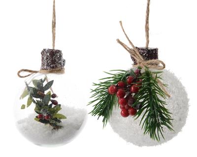 PALLA VETRO CON DECORO INNEVATO 8CM