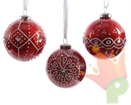PALLINA PER ALBERO VETRO ROSSA 8CM 3 ASS.