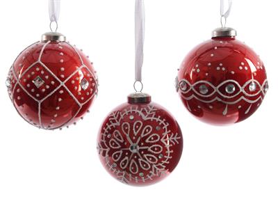 PALLINA PER ALBERO VETRO ROSSA 8CM 3 ASS.