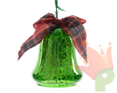CAMPANA IN VETRO VERDE CON FIOCCO NATALIZIO 9X12CM