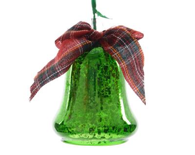 CAMPANA IN VETRO VERDE CON FIOCCO NATALIZIO 9X12CM