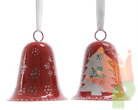 CAMPANA METALLO ROSSA CON DECORI NATALIZI 9CM
