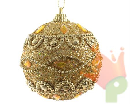 PALLINA NATALIZIA 8CM ORO DECORATA CON PERLE E STRASS