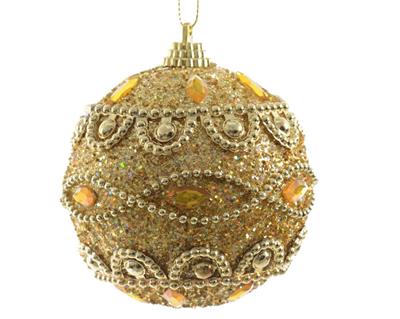 PALLINA NATALIZIA 8CM ORO DECORATA CON PERLE E STRASS