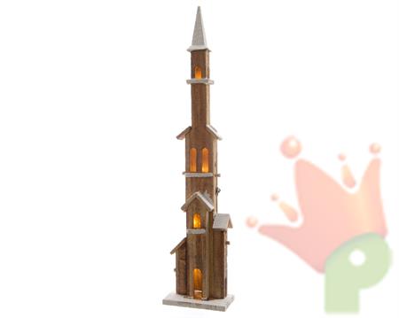 CHIESA IN LEGNO 90X20 LUCE CALDA