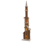 CHIESA IN LEGNO 90X20 LUCE CALDA