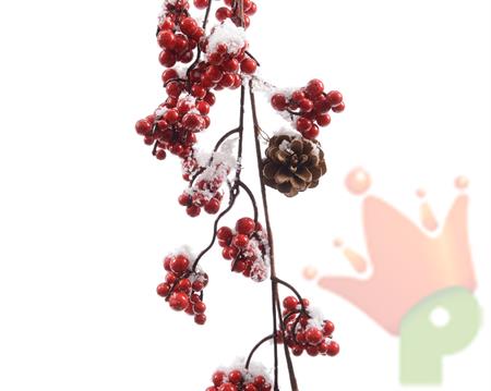 GHIRLANDA CON BACCHE E PIGNE INNEVATE CM 120