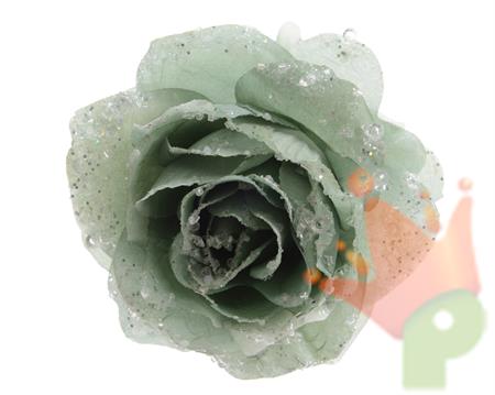 ROSA CON CLIP VERDE MENTA 14 CM