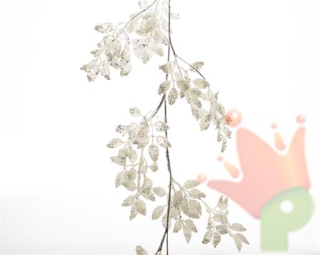plastic leaf garland w glitter RAMO GLITTER BIANCO ARGENTO 130CM