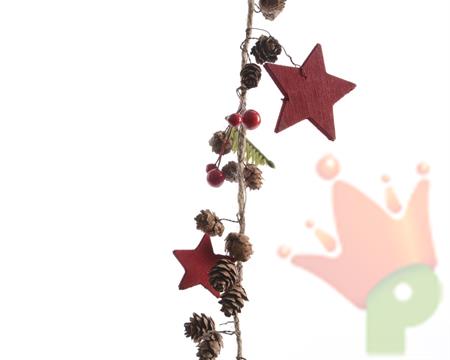 GHIRLANDA CON BACCHE E PIGNE STELLE LEGNO CM 120