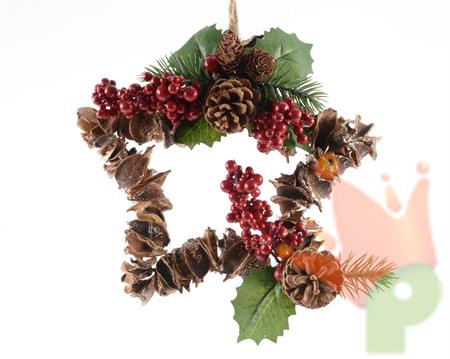 PENDENTE STELLA NATURALE CON BACCHE E PIGNE 20CM