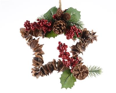 PENDENTE STELLA NATURALE CON BACCHE E PIGNE 20CM