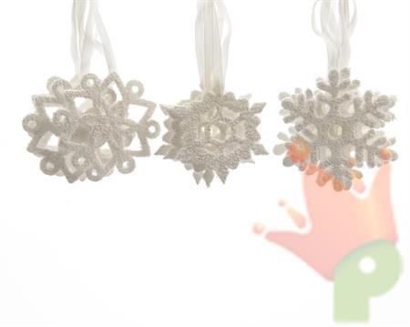 snowflake hanger w ribbon 3ass PENDENTE FIOCCHI DI NEVE 8 CM