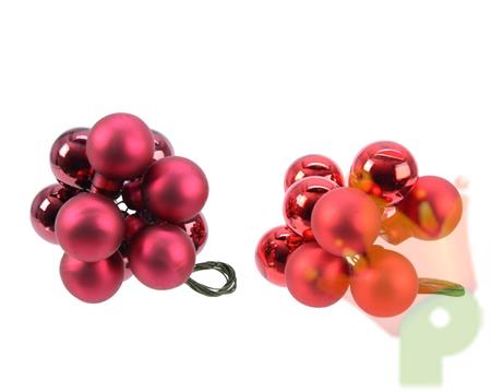 GRAPPOLO DA 10 PALLINE ROSSE/BORDEAUX 2 CM 1 PZ ASSORTITO