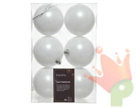 PALLINE DI NATALE BIANCHE 8 CM CONFEZIONE 6 PZ