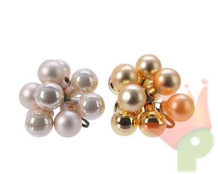 PALLINE DI NATALE A GRAPPOLO ORO/PERLA 2 CM 10 PZ