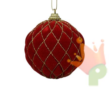 PALLINA DI NATALE IN VELLUTO ROSSO DECORATO 8 CM