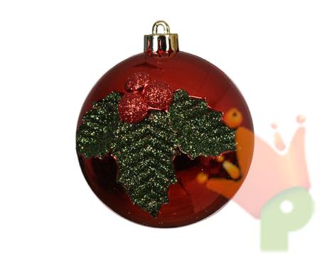 PALLINA DI NATALE ROSSA DECORO AGRIFOGLIO 8 CM