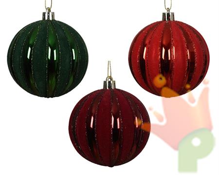 PALLINA DI NATALE DECORO VELLUTATO 3 COLORI ASS 1 PZ 8 CM