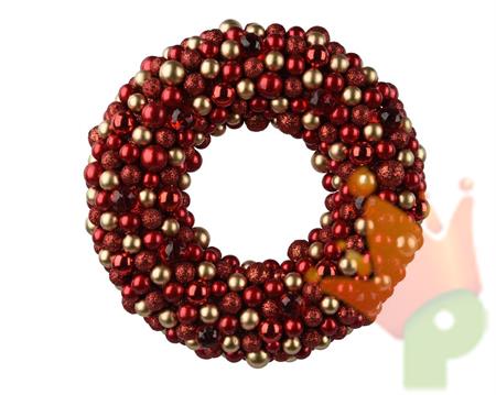 CORONA NATALIZIA DI PALLINE ROSSE/ORO 33CM