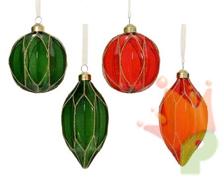 PALLINA DI NATALE ROSSO/VERDE GLITTER ORO 4 ASS