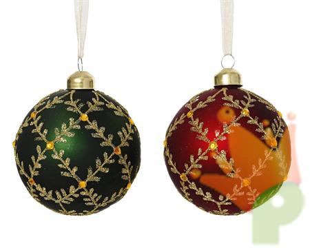 PALLINA DI NATALE ROSSO/VERDE DECORO GEMME 8 CM 1PZ