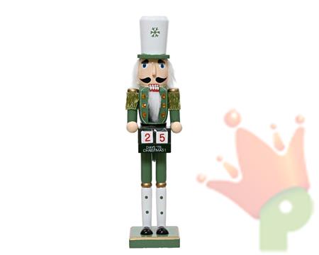 SOLDATINO SCHIACCIANOCI IN LEGNO VERDE BIANCO CON CALENDARIO
