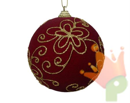 PALLINA DI NATALE IN VELLUTO BORDEAUX DECORATA ORO 10 CM