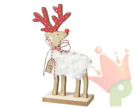 RENNA IN LEGNO SU BASE CON PELLICCIA 19,5X13 CM