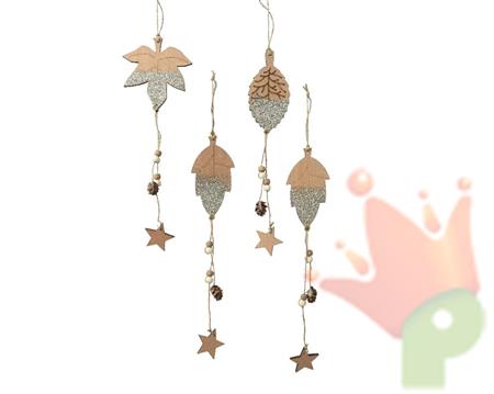 PENDENTE FOGLIA IN LEGNO CON GLITTER ORO 5X30 CM