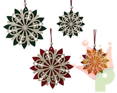 PENDENTI FIOCCHI DI NEVE VERDE/ROSSO GLITTER ORO 2 PZ