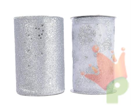 NASTRO ARGENTO DECORATO IN POLYESTERE 12,8X270CM