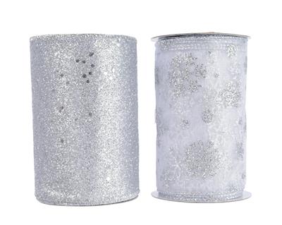 NASTRO ARGENTO DECORATO IN POLYESTERE 12,8X270CM