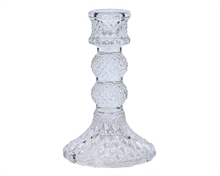 PORTACANDELA IN VETRO TRASPARENTE DECORATO H.12,5 CM