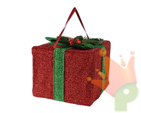 PACCO REGALO IN POLIESTERE ROSSO VERDE 30X30XH.25 CM