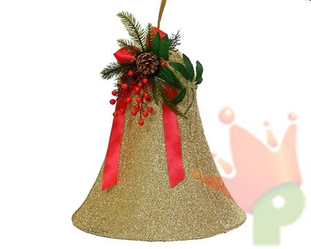 CAMPANA IN POLIESTERE ORO CON FIOCCO E FOGLIE 37XH.40 CM