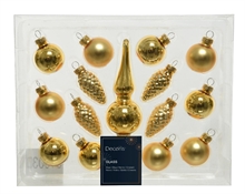 SET PALLINE DI NATALE CON PUNTALE ORO 3 CM 15 PZ